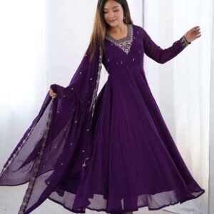 Womens Fox Georgette Anarkali Kurti with Pant & Dupatta Set
